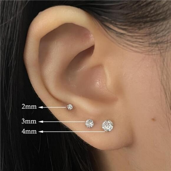 Sterling Silver Hoop Stud Earrings Set 6 Pairs CZ Hypoallergenic Cartilage - Picture 5 of 7
